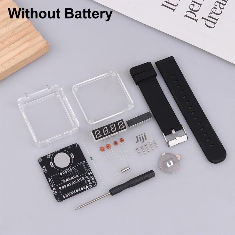 1Set Diy Electronic Watch Kit Led Digital Tube Display Creative Soldering Project Transparent Case Diy Kit (Without Battery)