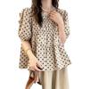 Bubble Sleeve Polka Dot A-shaped Cotton and Linen Shirt Women's Summer Clothing New European Women's Clothing Foreign Style Shirt