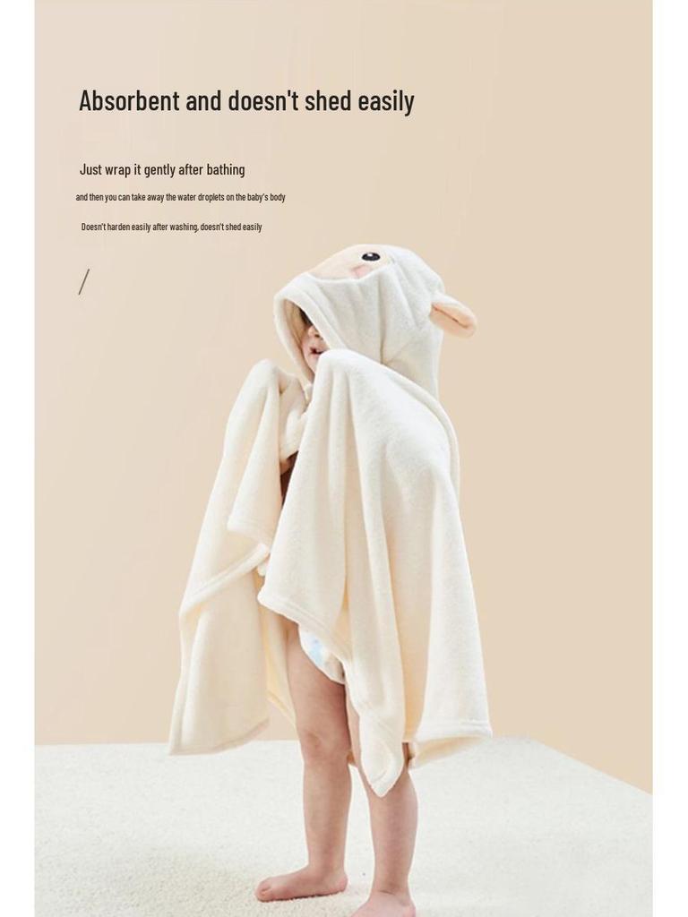 Cartoon Hooded Quick-Dry Coral Fleece Baby Poncho Towel