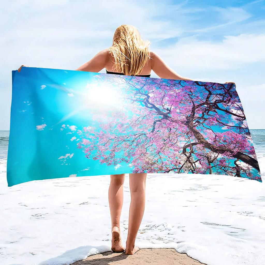 Microfiber Beach Towel Flower Elegant Cherry Blossom Quick Dry Absorbent Bath Towels Blanket Tapestry For Travel Yoga Women Men