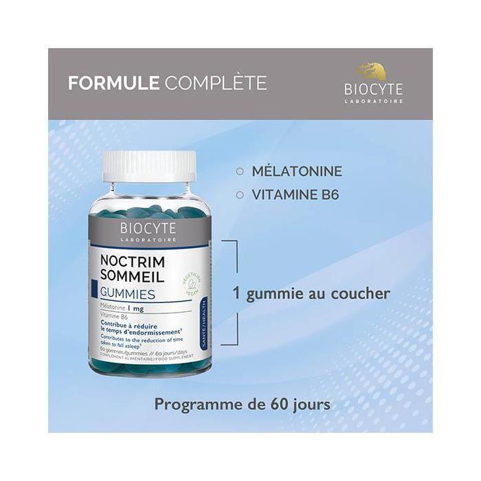 Biocyte Noctrim Sommeil Gummies Sommeil et Endormissement Mélatonine 60 Gummies