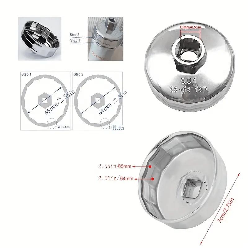 1pc 901 Model 14-Sided Oil Filter Wrench - Effortless Filter Housing Removal Tool Durable Construction 65mm-64mm for Auto Repair