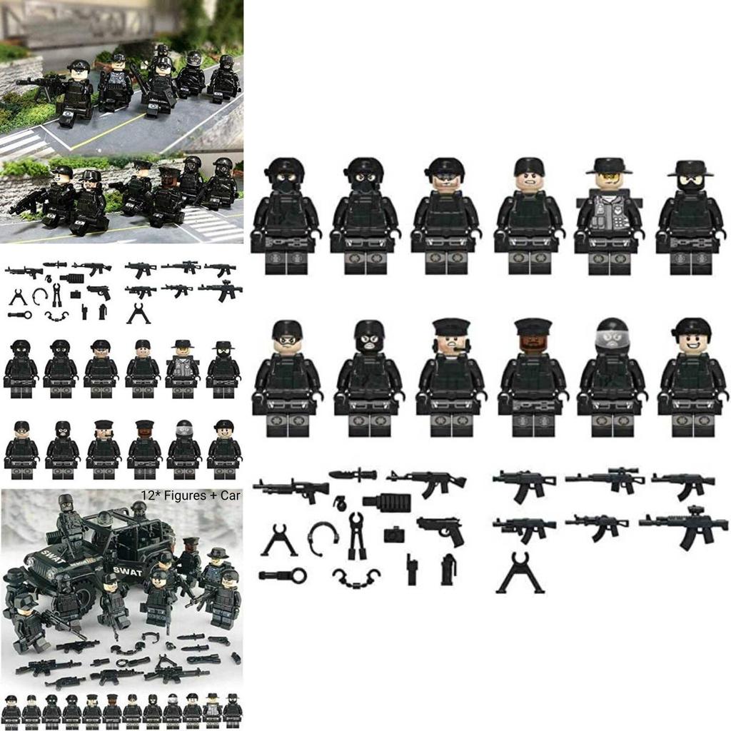 Moc Military Building Block Set Black Swat Jeep With Small Granule Assembly Toy Bag Pieces)
