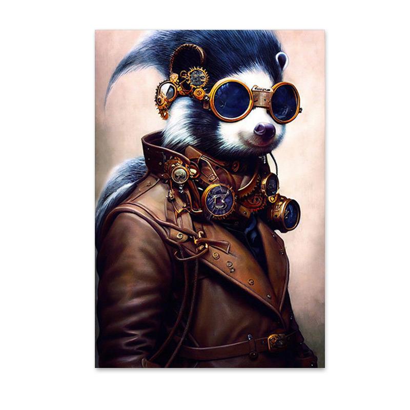 Retro Funny Animal Steampunk Cat Astronaut Rabbit Canvas Painting Posters Prints Wall Art Pictures for Living Room Home Decor
