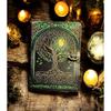 Grimoire Vintage Leather Journal, Tree of Life Fat Journal, Blank Spell Book of Shadows Celestial Gifts For Him Her