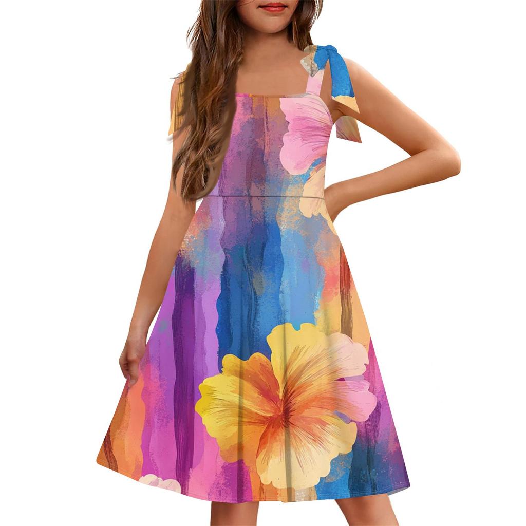 Children's Jumpsuit Cuffless Pocket Square Neck Casual Independence Day Print Dress