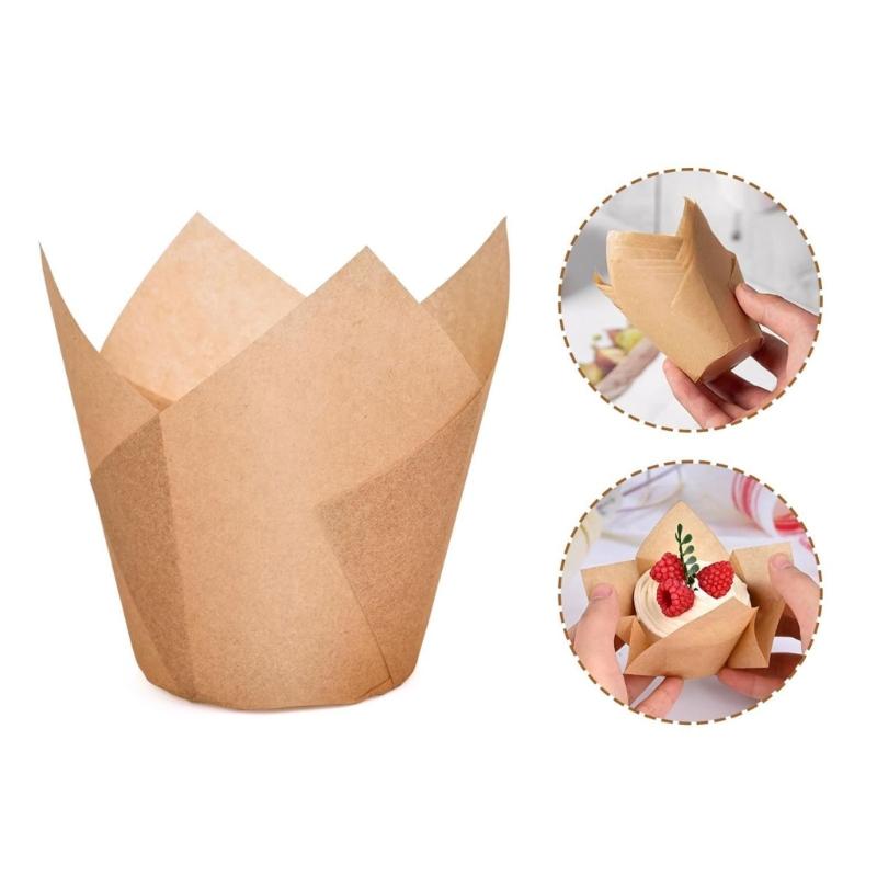 120pcs Cupcakes Liners Tulips Bakings Cups Muffins Cup Simple and Elegant Cake Wrapping Paper Kitchen Bakings Supplies