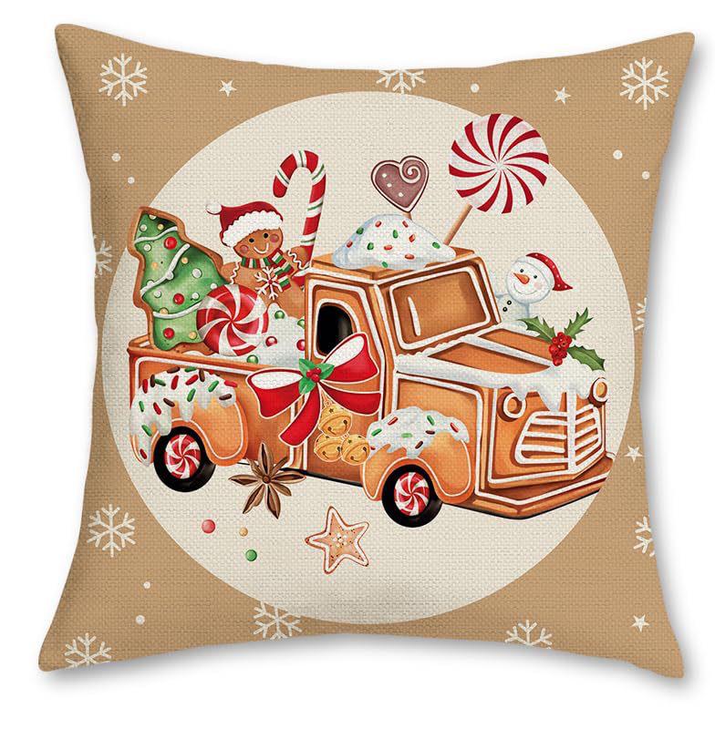Christmas Pillow Cover Cartoon Cookies Little Man Snowflake Christmas Tree Home Sofa Pillow Cover Premium Durable