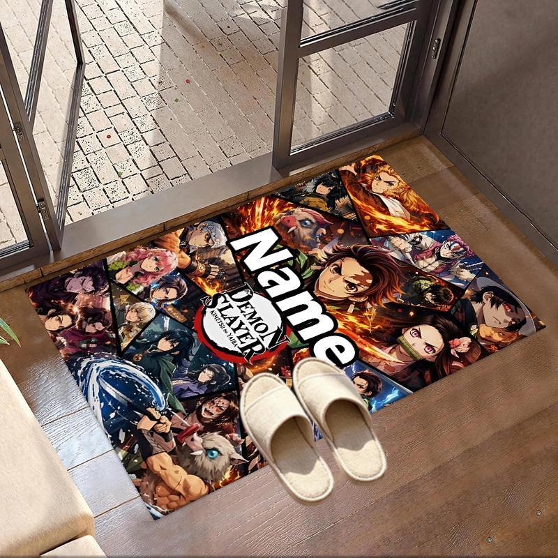 Custom Name Personalized Demon Slayer Print Carpet, Versatile Home Decor Rug, for Playroom, Apartment, Balcony, Entryway, Hallway Gift