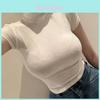 Sexy Girl T Shirt With High Neck Short Sleeves Knitted Fabric For Casual Wear