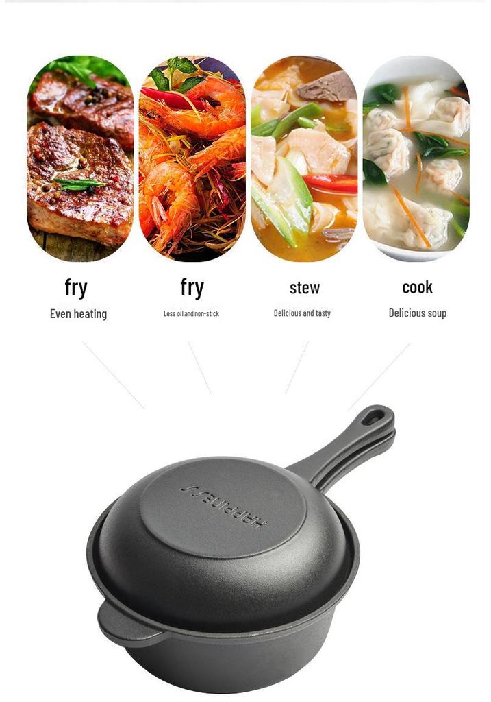 18cm Cast Iron Dual-Use Rust-Proof Enamel Pot/Frying Pan - Small Soup Pot