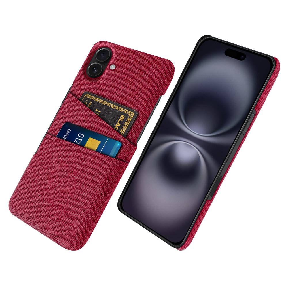 

For iPhone 17 Case Cloth+Hard PC Phone Cover with Dual Card Slots Red