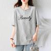 DIMANAF 2025 New Summer Plus Size T-Shirt Fashion Women O-Neck Letter Printing Short Sleeve Solid Loose Lace Tops Tees