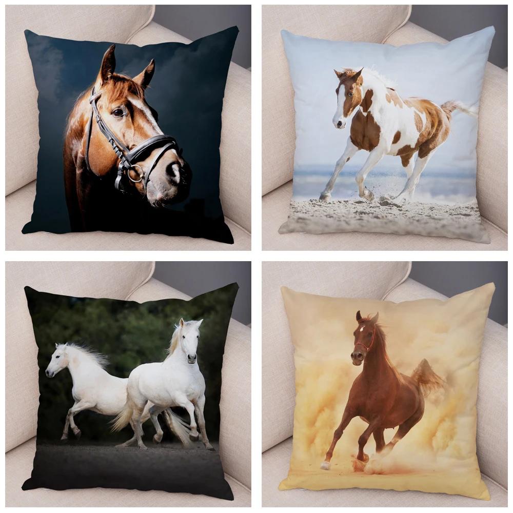 Wild Horse Cushion Cover Decor Animal Print Pillowcase  for Sofa Home Car Children Room Super Soft Plush Pillow Case 45x45cm