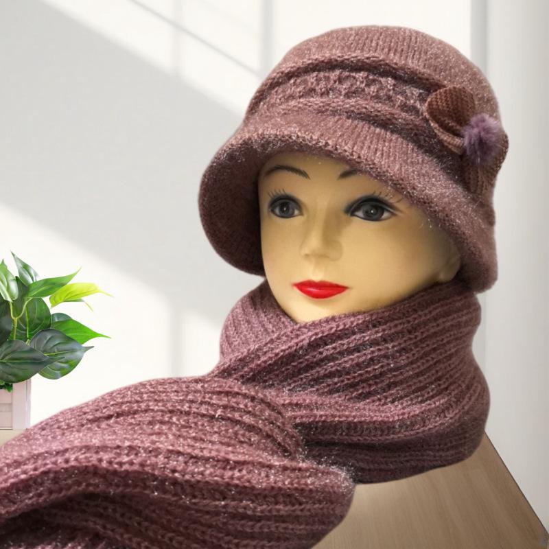 Damen Herbst- & Winter Strickmütze und Schal Set aus Wolle für Mittelalte & Ältere