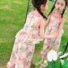 Summer 0-10 Years Girls Floral Printed Suit Baby Girl Sleeveless 2pcs Clothing Set