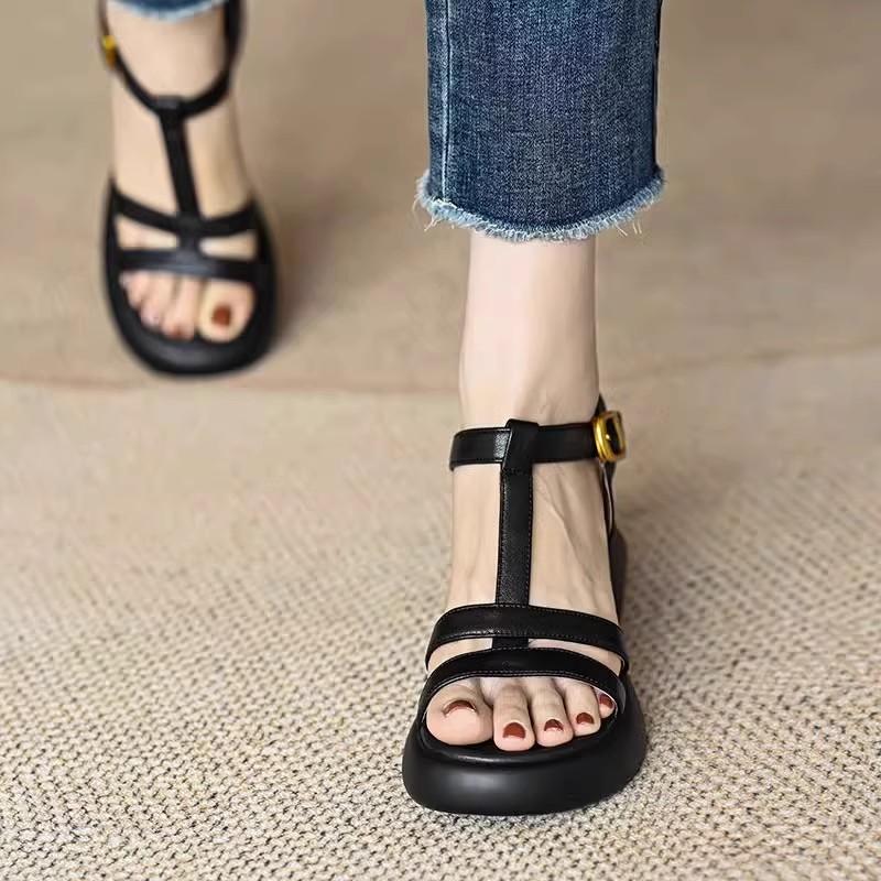 Women's High Heeled Sandals Luxury Artificial Leather Platform Barefoot Shoes For Women Summer 2024 Comfortable Outdoor Sandals