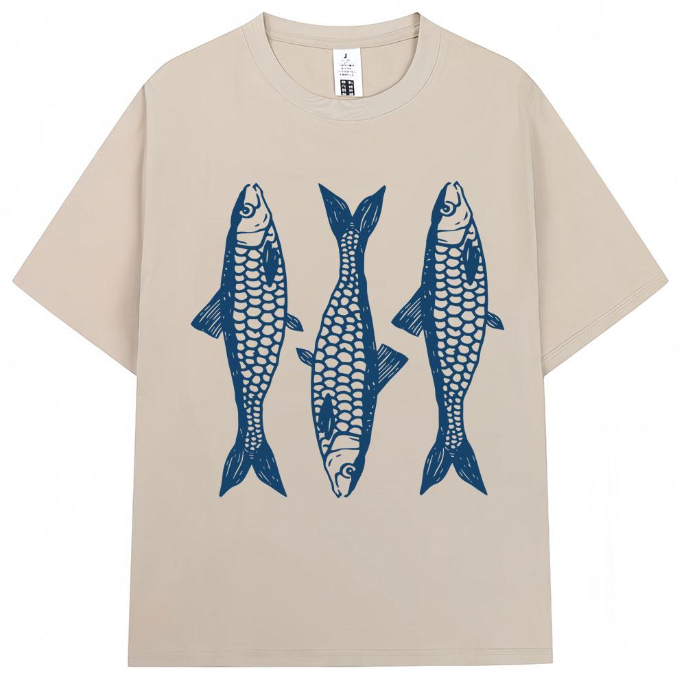Y2k Sardines Pattern Printing T-shirt Summer Fashion Vintage T Shirts Oversized 100% Cotton Casual T Shirt Streetwear