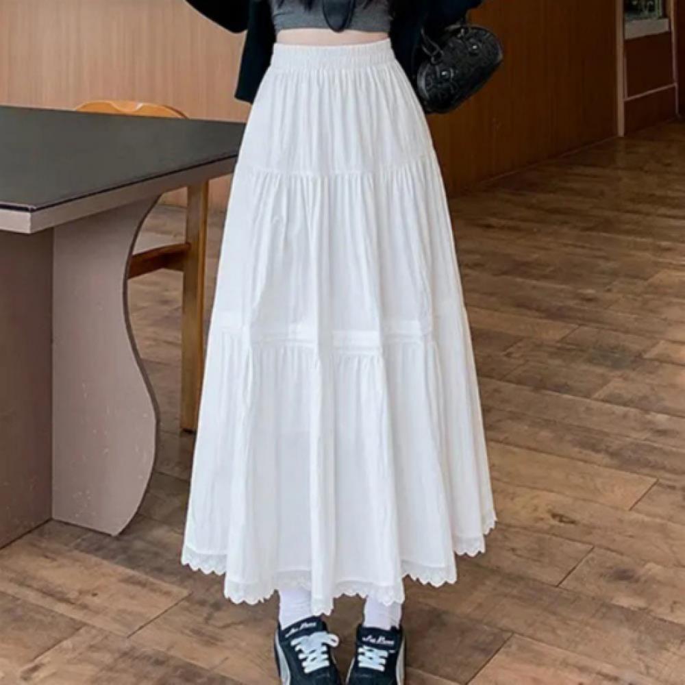 New Arrivals Open Run Women Long Flare Skirt White Kc 001