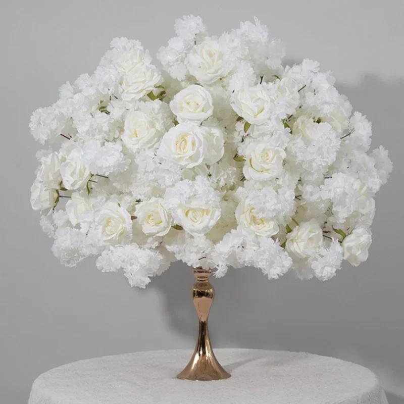 Cuatomized Size Artificial White Rose cherry blossom Large Flower Ball Table Centerpieces Wedding Decor Road Lead Flower Ball
