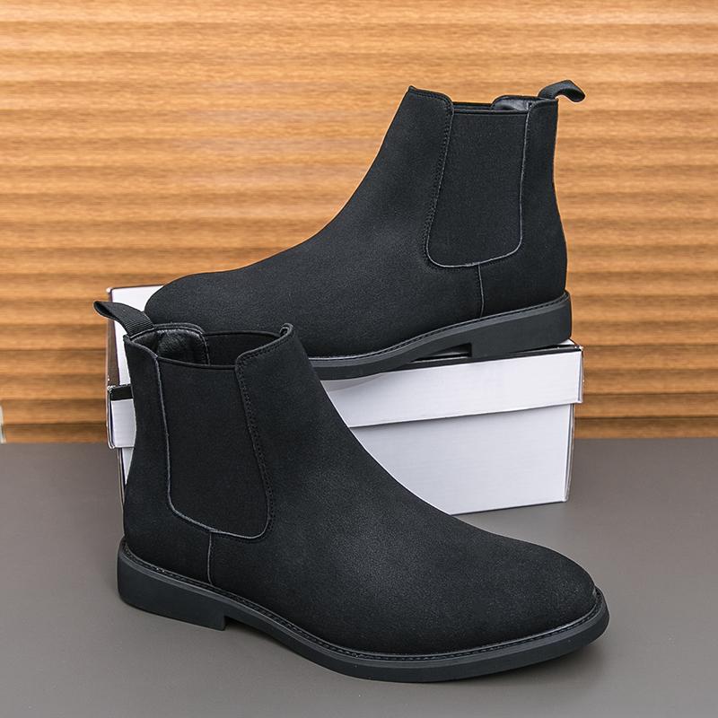 

Summer Men Business Chelsea Boots Black White Men Boots Flat Casual Comfortable Fashionable Suede Ankle Boots Men Sizes 38-46 46