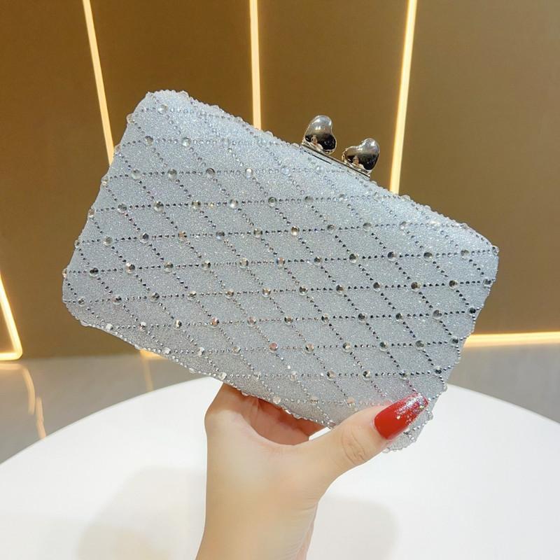 2025 Luxury Women Rhombus Pattern Diamond Evening Clutch Bag Elegant Rhinestone Wedding Party Handbag Fashionable Crossbody Bag