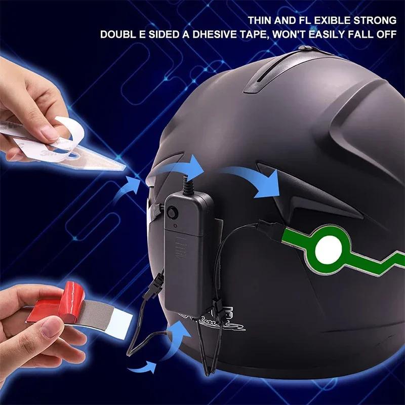 Waterproof Motorcycle Bike Helmet LED cold light Strip EL Sticker 4 Flashing Warning Lights Night Riding Helmet Kit Accessories