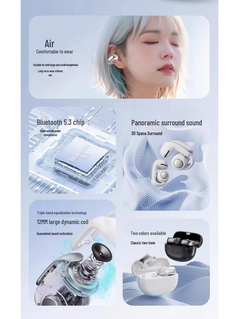 CBC Bluetooth Earphones: Clip-on, Bone Conduction, Noise-Cancelling, Long Battery, Comfortable & Wireless