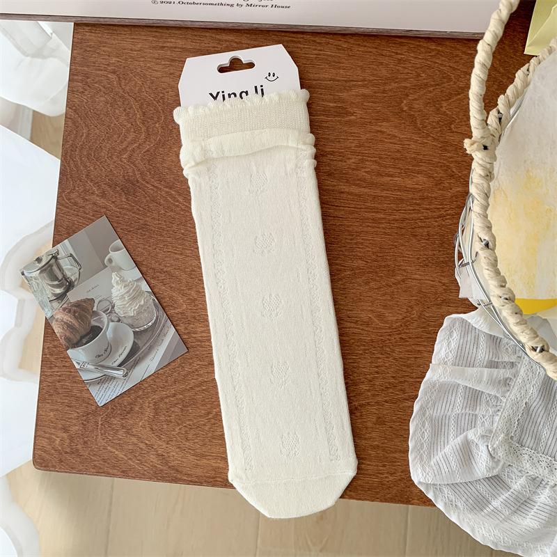 Women's Summer Thin Mesh Hollow Out Breathable White Tube Stack Socks