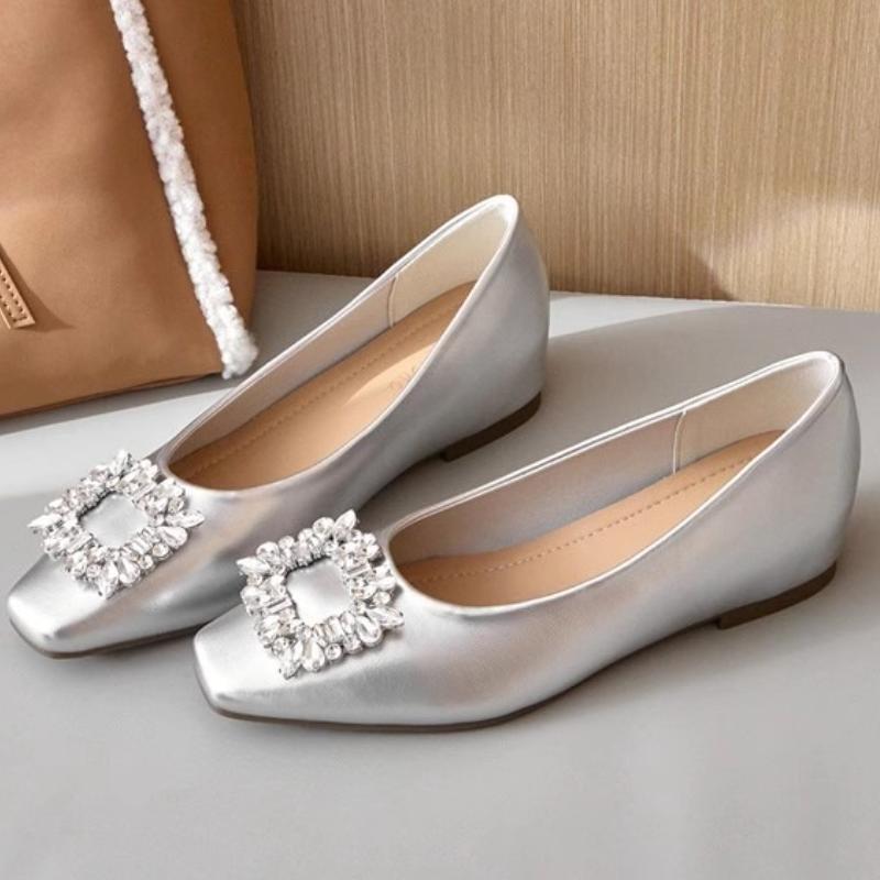 Fashion 2025 New Fashion Office Lady Shoes Women Flats Spring Summer Elegant Woman Single Shoes  Gold Silver Vintage Flats