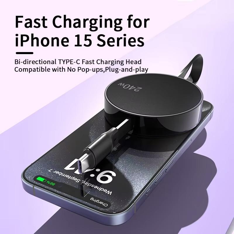 USB-C to USB-C Retractable PD240W Fast Charging Type-C Data Cable 1M Mobile Phone Charging Wire for iPhone 15/16 Xiaomi Samsung