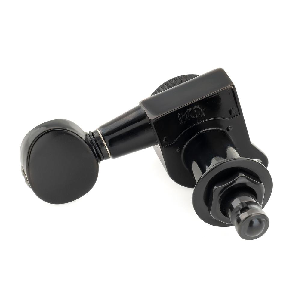 Musiclily Pro Locking Gear Vintage Oval for Stratocaster and Telecaster Electric Black 6-in-line Tuners, 181 Ratio, Buttons, 45-degree Screws,