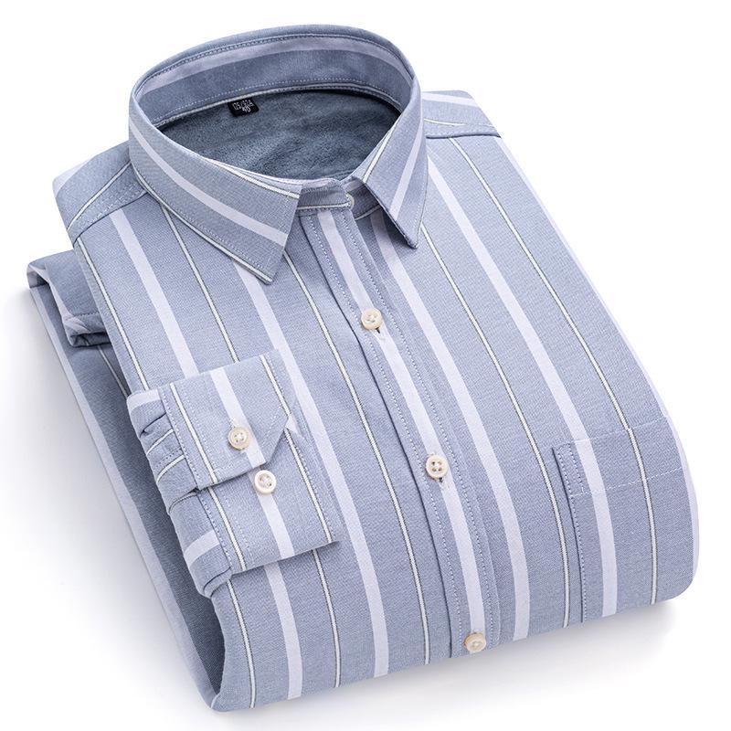 New Plus Size Velvet-Lined Men's Pure Cotton Plaid Shirt - Warm, Thickened for Autumn/Winter Cold Protection
