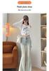 Women's 2025 Winter High Waist Velvet Tassel Bell Bottom Fishtail Jeans – Four-Way Stretch, Wide Leg, Floor Length