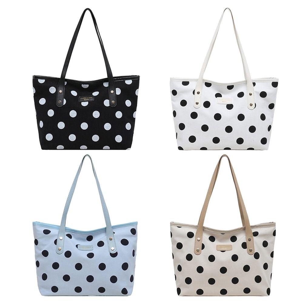 Handheld Polyester Women Tote Bag Large Capacity Casual Shopping Handbag Polka Dot Shoulder Bag Shopping Outing
