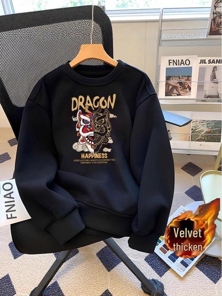 Men's 2025 Winter Trendy American Round Neck Plus Velvet Thick Hoodie – High Street Style Loose Fit Pullover