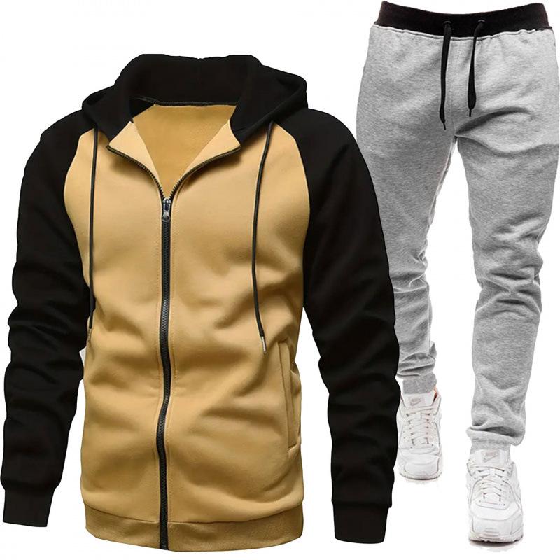 Men's European & American Color Block Raglan Sleeve Sweatshirt Set - Autumn/Winter Fashion