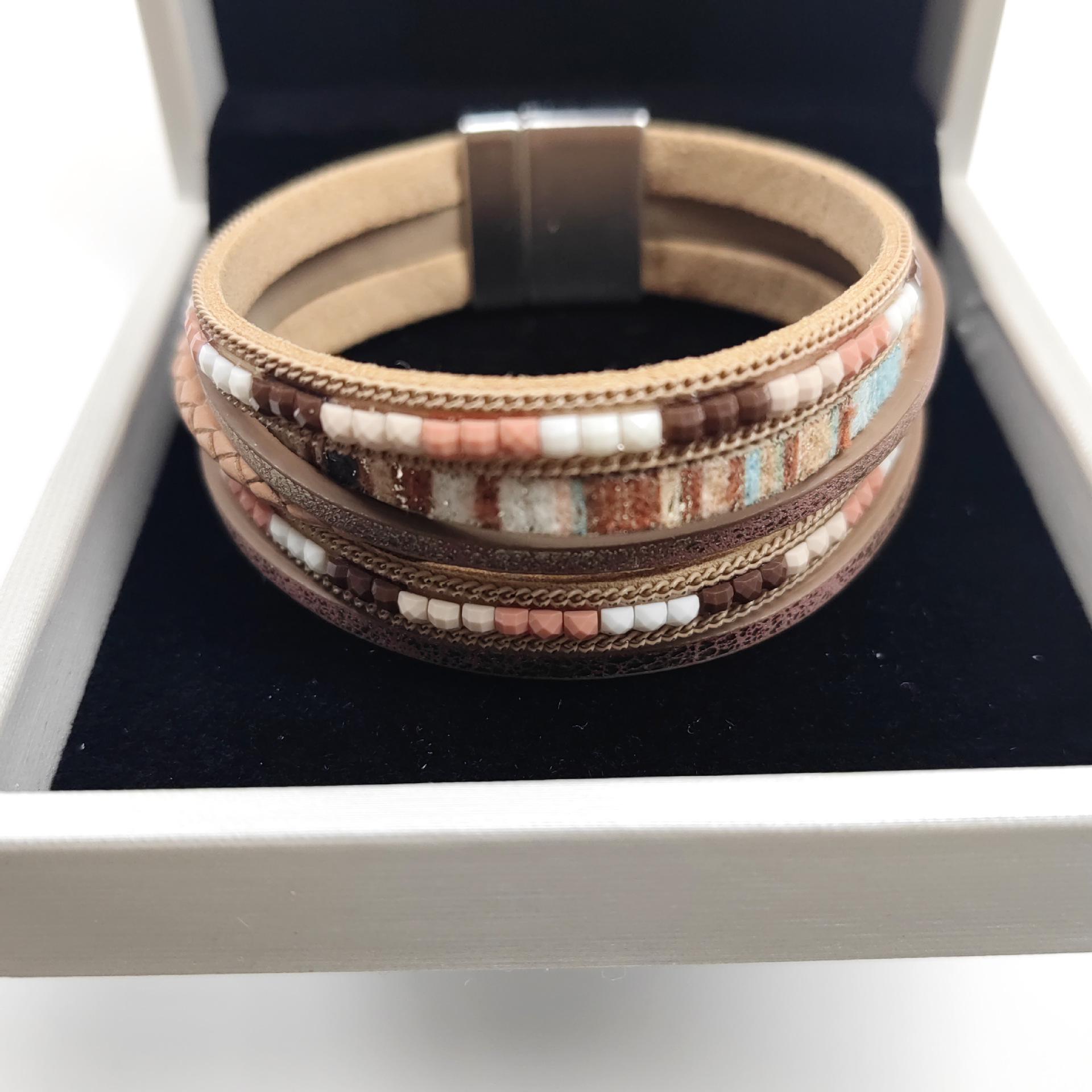 Bohemian Multi-Layer Leather Bracelet with Magnetic Buckle