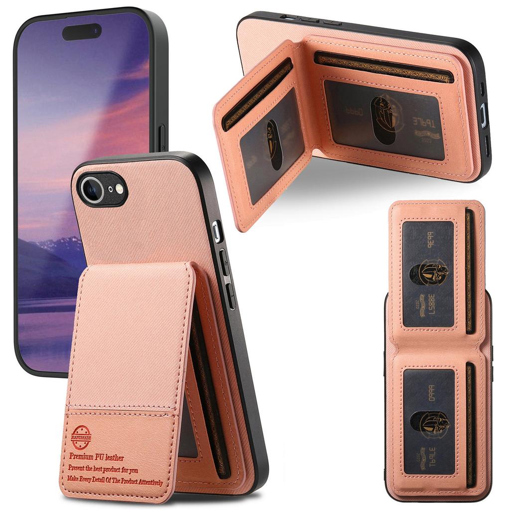 For iPhone 16e Case Cloth Texture Leather+PC+TPU RFID Blocking Phone Cover with Card Holder
