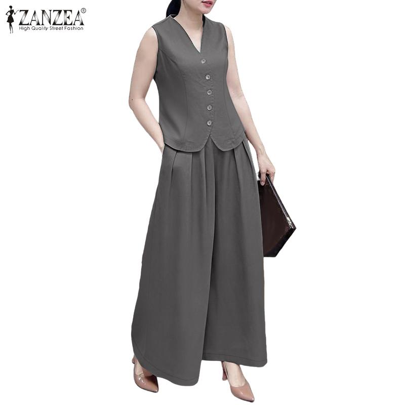 ZANZEA Ärmellose Weste, Oberteile und Hosen für Damen, zweiteiliges Sommer-Set