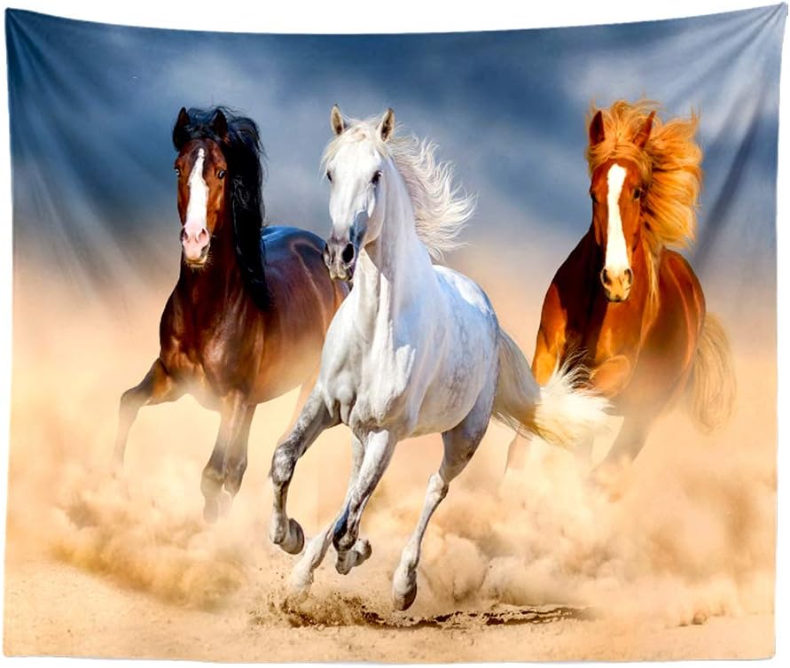 Horse Running Tapestry Western Steed Animal Wall Hanging Decor Indian Mandala Bohemian Hippie Trippy Large Tapestry for Bedroom