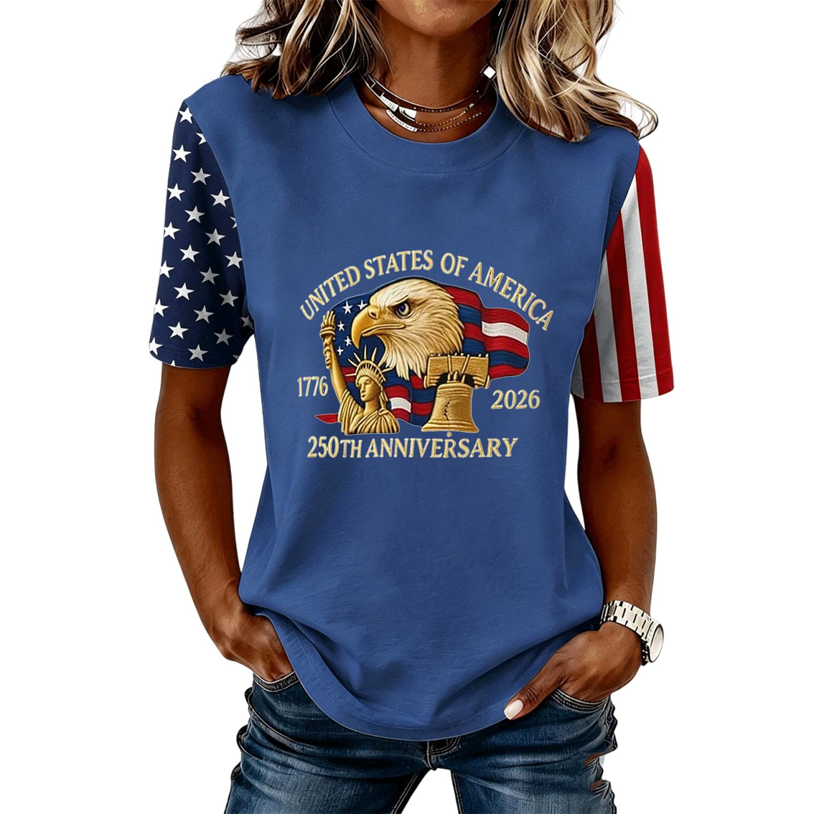 

Women s Casual Short Sleeve T-Shirt United States 250th Anniversary Graphic Tee Lightweight Comfortable Fit Soft Fabric XXXL синий