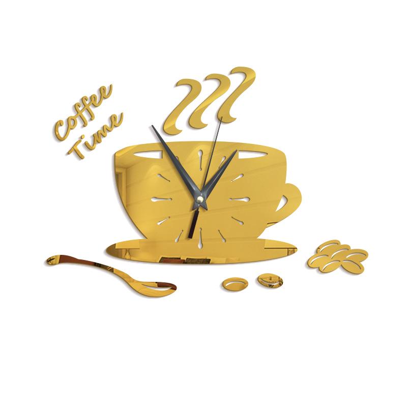 Horloge murale créative 3D en forme de tasse à café, miroir acrylique moderne, grande tasse, décoration d'intérieur, cuisine