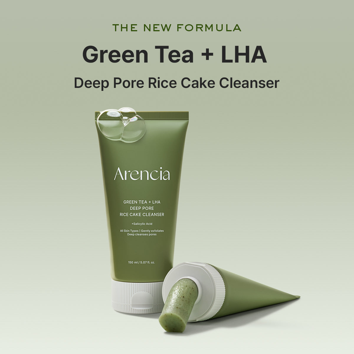 arencia Green Tea + LHA Deep Pore Rice Cake Cleanser 150g
