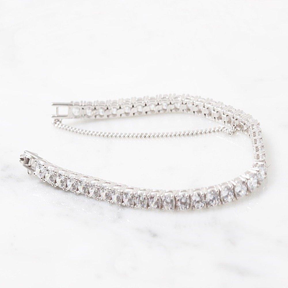 4-legged tennis square silver bracelet 925 silver cubic Hera men's and women's daily sterling silver couple friend