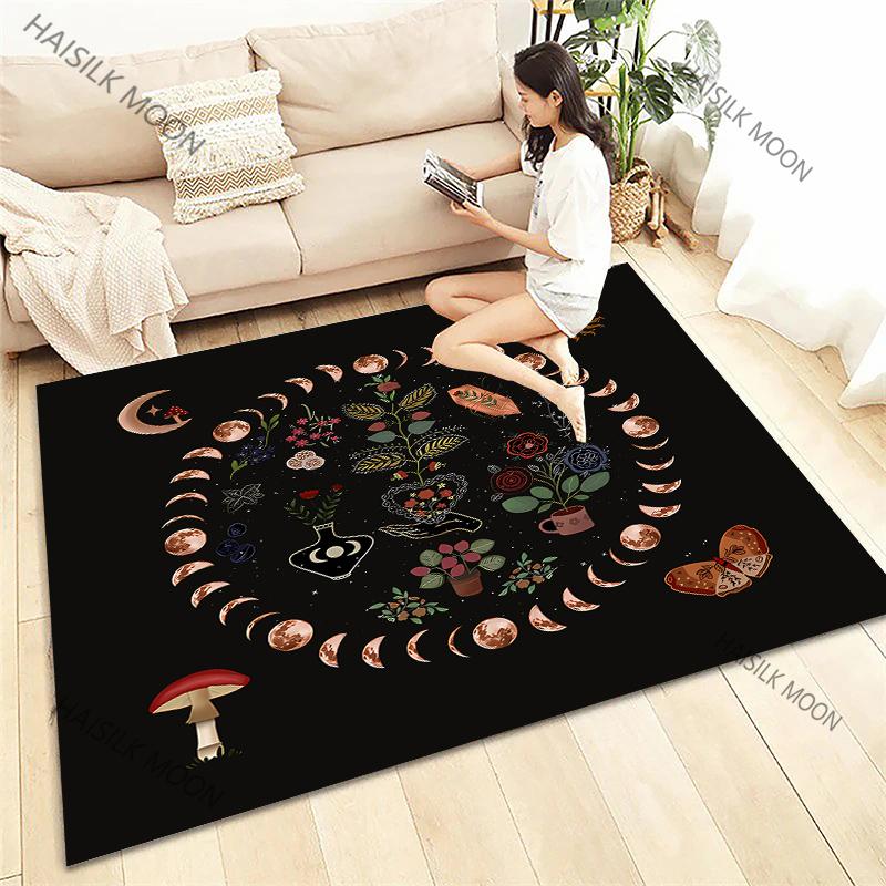 Sun Moon Flowers Tarot Printed Four Seasons Carpet Living Room Bedroom Sofa Office Large Area Decorative Mat Kids Play Rugs Gift