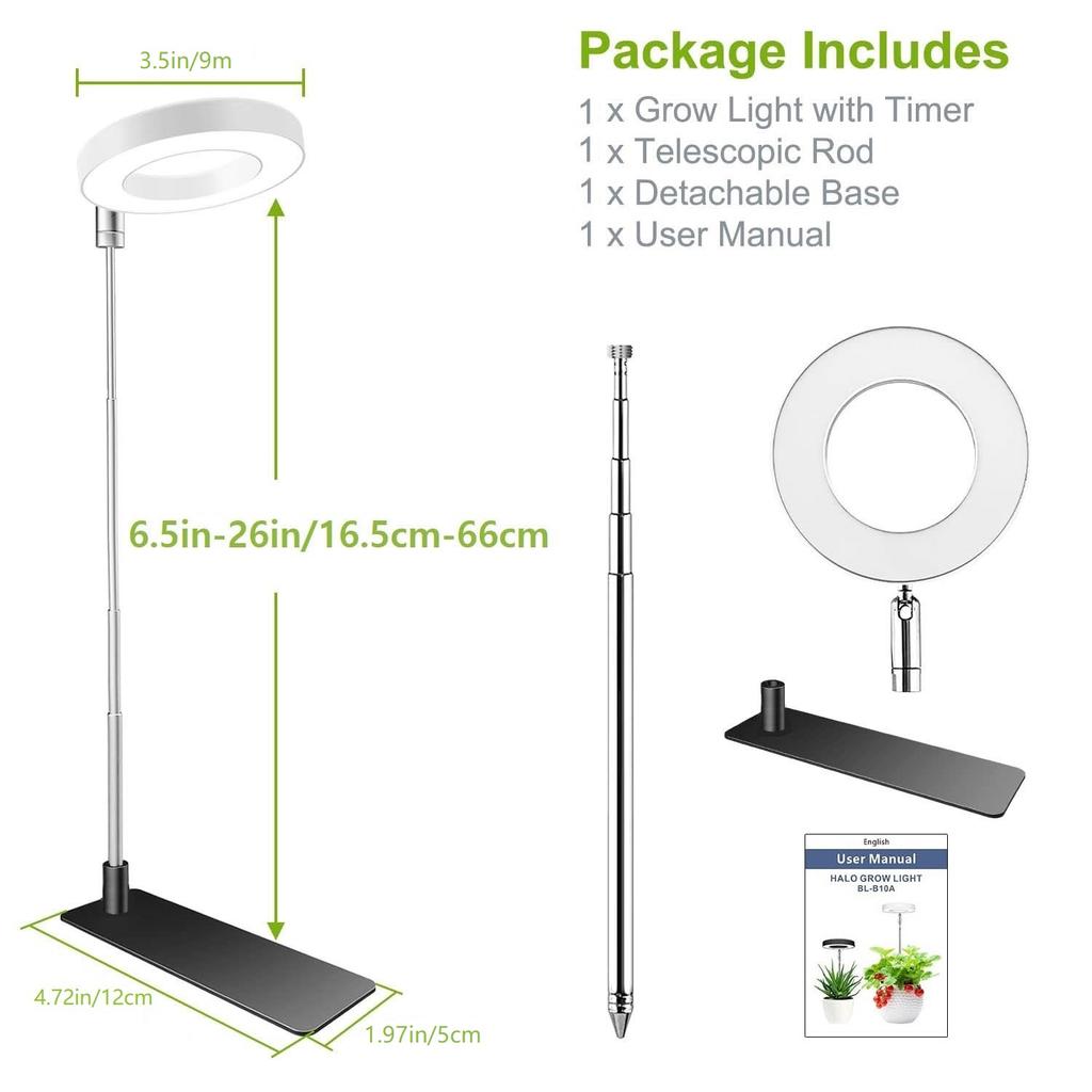 Xiaomi LED Ring Grow Lights, Full Spectrum Halo Growing Lamp with Stand Base 3/6/12H Timer, White Plant Light for Small Indoor Growing