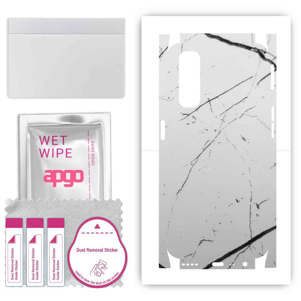 apgo Schutz-Skin-Aufkleber für die Rückseite+Seiten kompatibel mit Realme Narzo 30, Vollständige Umhüllungsfolie, Folie, Vinyl - Muster Weißer Marmor