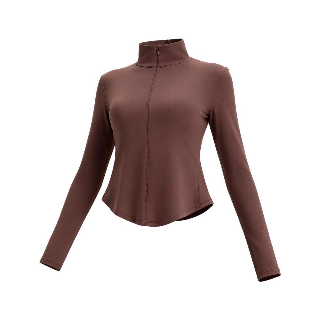 NUF Women's Autumn/Winter Nude-Feel Stand-Collar Half-Zip Yoga T-Shirt - Waist-Slimming Long-Sleeve Fitness Top