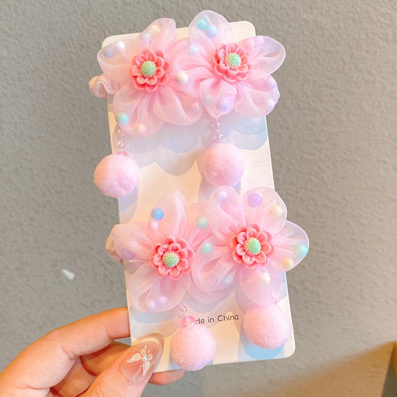 Colorful Fairy Flower Hair Ties for Girls - Pink Series Non-damaging Pom-pom Scrunchies for Ponytails